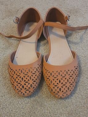 Women's Laser-Cut Ankle-Strap Flats - Tan